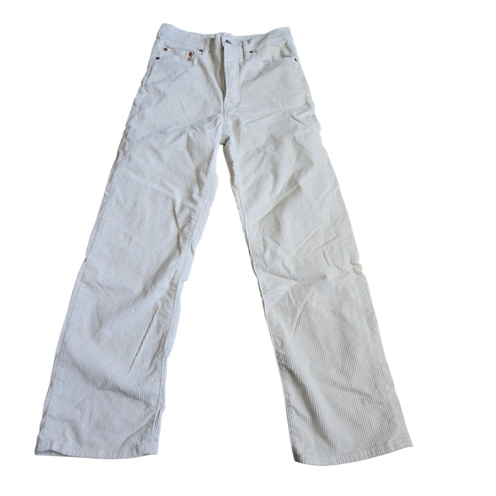 Levis Premium Ribcage Straight Corduroy Pants Cream Off White Button Fly Size 28